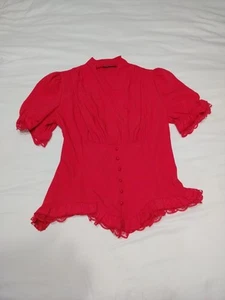 WOMENS SHEIN RED TOP SIZE LARGE BLOUSE SHIRT RUFFLE LAYERED SHORT SLEEVE NEW - Picture 1 of 7