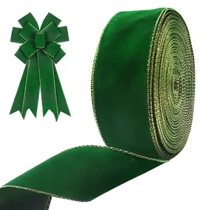 Green Velvet Ribbons for Crafting, 2.5 Inch x 50 Yards Wired Edge Ribbon Gree... - Bild 1 von 6