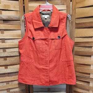 Coldwater Creek Orange Vest Lightweight Safari Women 1X Linen Cotton - Picture 1 of 11