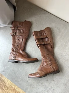 Alexander McQueen Amazing Leather High Boots Brown old Money - Picture 1 of 16