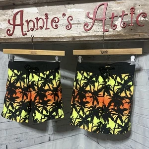 Boys Swim Trunks Lot Of 2 Hawaiian Palm Trees Black Yellow Orange Size 6 & 7 - Picture 1 of 8