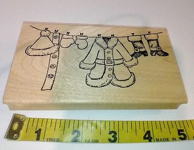 Estampillas de goma Northwoods montaje en madera sello de goma línea de ropa de Santa 5" X 2,5" Foto 1 de 4