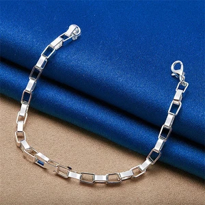 Brazalete de cadena de caja de 8 pulgadas de plata de ley 925 de 4 mm para mujer pareja joyería - Imagen 1 de 6
