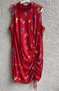 Ashley Stewart Women’s Red Butterfly Lined Stretch Bodycon Dress 4X #1582 NWT - Picture 1 of 4