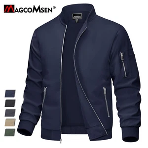 Men's Bomber Jacket Lightweight Casual Windbreaker Spring Fall Baseball Zip Coat - Picture 1 of 46