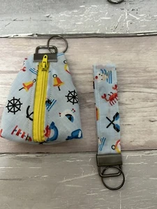 Triangle Key Coin Pouch & matching key Fob Notion Pouch Seaside Gift For Her - Picture 1 of 3