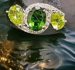 925 Sterling Silver Natural Green Diopside Peridot Zircon Diamond Sz 7 Ring NWT - Picture 1 of 7