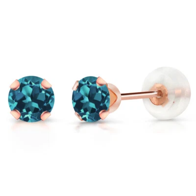 0.60 Ct Round 4mm London Blue Topaz 10K Rose Gold Stud Earrings - Image 1 of 3