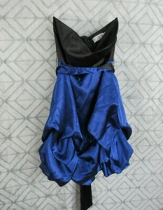 Trixxie Formal Dress Size 3 Juniors Black Blue Strapless Back Zipper Gathered - Picture 1 of 6