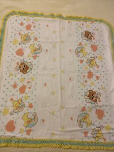VINTAGE Moon Clouds Stars Crib Baby Nursery Blanket with Knit Trim Adorable