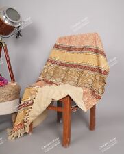 Indian Hand Loom Hand Block Printed Bed Boho Cotton Fringed Blanket Beach Throw