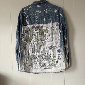 Girl In Red Upcycled Distressed Denim Shirt Jacket - Picture 1 of 11