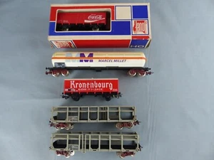 JOUEF Ho lot de 5 wagons marchandises , KRONENBOURG COCA-COLA MILLET , tbé - Picture 1 of 5