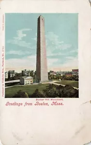 1900's Boston, MA Postcard Bunker Hill Monument Greetings UNPOSTED MA093 - Picture 1 of 2