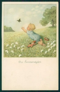 Artist Signed Pauli Ebner Little Boy Butterfly serie 1356 postcard TC2240 - Imagen 1 de 2