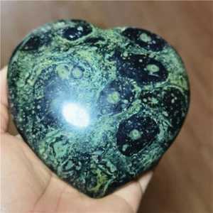 576g  Kambaba Crocodile Jasper Heart Black & Green Stone  O323 - Picture 1 of 10