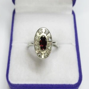Vintage Soviet Women's Ring Sterling Silver 925 Garnet & CZ Stone Size 8.5 USSR - Picture 1 of 7