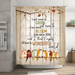 Farmhouse Bird Shower Curtain Rustic Birds Shower Curtain Set with 12 Hooks F... - Picture 1 of 7