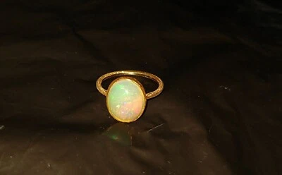 Natural AAA+ Ethiopian Opal 925 Sterling Silver Gold Plated Matt Ring, Gift Ring - Image 1 of 4