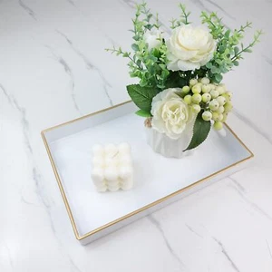 White Bathroom Vanity Tray With Handles For Dresser Tops Countertop Perfume Deco - Picture 1 of 5