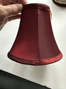 Set of 2 Bell Lamp Shades Burgundy Satin Finish Small 3x6x5 Candelabra Clip-On - Picture 1 of 6