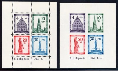 German Occupation - Baden 1949 Freiburg Sc# 5NB8a,b Mint XF OG Never Hinged Gem - Image 1 of 2