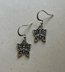 Silver Butterfly Dangle Earrings - Picture 1 of 3