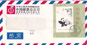 1985 CHINA GIANT PANDA STAMP WITH 1991 AMAZING CANCEL ON AIR MAIL ENVELOPE - Picture 1 of 2
