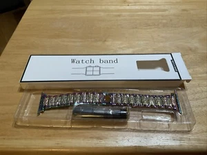 Bracelet Apple Watch bleu métallisé et détacheur de lien convient 42-45 mm - Photo 1 sur 8
