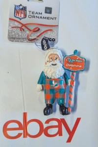 Miami Dolphins Christmas Tree Holiday Ornament - Santa Plaid Overalls - Resin - Picture 1 of 1