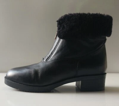 KHOMBU Mujer Cuero Negro Piel de Oveja Piel de Oveja Tobillo/Media Pantorrilla Bota Talla 8.5 M Foto 1 de 4