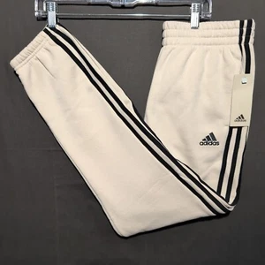 adidas Fleece Cuffed 3-Stripes Sweatpants Boys' L 14/16 Cream Black Stripes - Picture 1 of 3