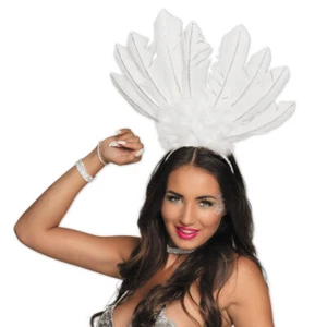Brasilianischer Feder-Kopfschmuck Weiß Samba Rio Haarschmuck Karneval Burlesque - Bild 1 von 3