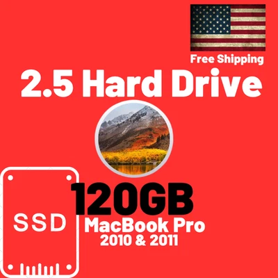 MacBook Pro 120GB Hard Drive SSD High Sierra 2010 2011 A1278 A1286 A1297 - Image 1 of 3