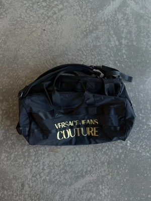Versace Jeans Couture Duffel Bag Logo Print Designer Travel Black Gold - Image 1 of 4
