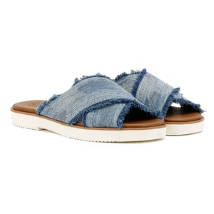 TOMS Mae Crossover Denim Women's Fray Dark Sky Sandals - Picture 1 of 8