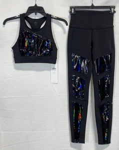 Alo Womens Black Iridescent Athleisure 2 Pc Set Size XS NWT - Picture 1 of 7