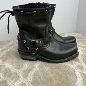 Seltene Vintage Harley Davidson schwarze Stiefeletten Harness seitlicher Reißverschluss Damengröße 7 gebraucht, in einwandfreiem Zustand - Bild 1 von 16