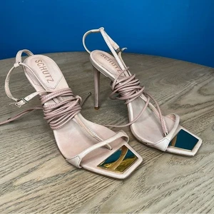 SCHUTZ Vikki Ankle Wrap T Strap Stiletto Heels Sandals Nude Women’s Size 7 - Picture 1 of 6