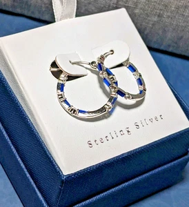 Sterling Silver Lab-Created Blue & White Sapphire Inside-Out Hoop Earrings - Picture 1 of 13