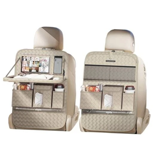 Car Seat Organizers,Multi-functional Back Seat Protectors, 2 Pcs Woven Beige Foto 1 de 4