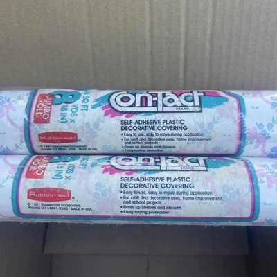 De Colección 2 Rollos Papel de Contacto Años 90 Floral Autoadhesivo Rubbermaid Cintas Rosa Foto 1 de 4