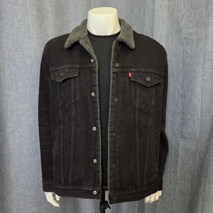 Levi's Men's Trucker Jacket Sherpa Lined Red Tag Reg Fit Black Denim Size XL  - Picture 1 of 15