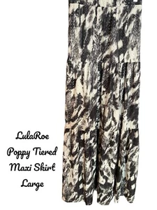 NWT LulaRoe Poppy Maxi Skirt- Pretty Black & White Eyelet Lined-Large - Picture 1 of 8