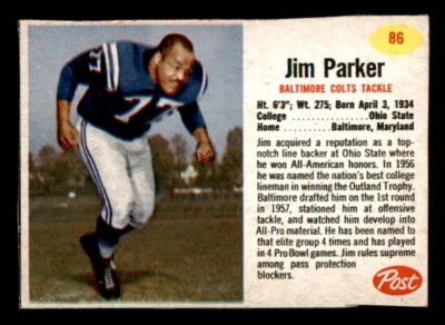 1962 Post Football #86 Jim Parker VG *e1 - Image 1 of 2
