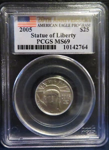 2005 Platinum 20th Ann. $25 1/4oz Eagle Statue of Liberty PCGS MS69 - Picture 1 of 2