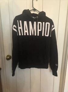 Vintage Champion Reverse Weave Spell Out Logo Pullover Black Hoodie Men's Small - Picture 1 of 8