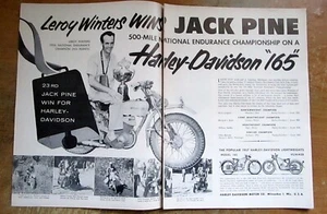 1956 Harley Davidson Model 165 Motorcycle Original Jack Pine Racing Ad - Picture 1 of 1