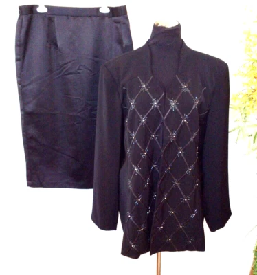 Traje falda traje para mujer NINA MASSINI desajuste negro 100 % poliéster 2 piezas talla 20 Foto 1 de 4