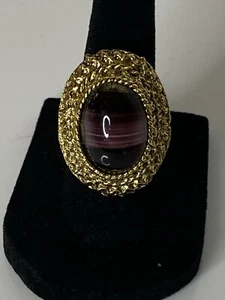 Vintage (Westdeutschland?) Filagree lila Porphyr Glas goldfarben VERSTELLBAR Ring - Bild 1 von 3